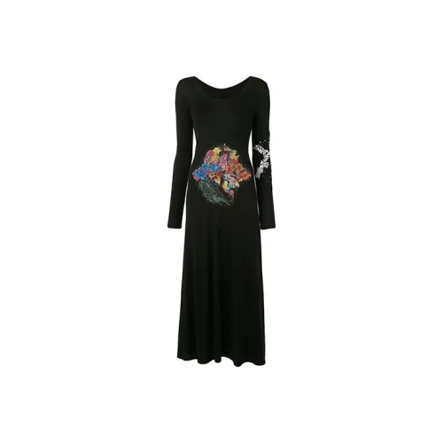 Yohji Yamamoto Черные Женские Длинные Платья с Длинными Рукавами