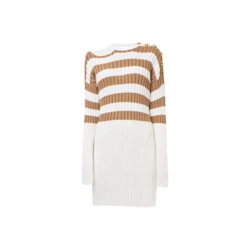 BALMAIN Белое Женское Длинное Платье с Рукавами