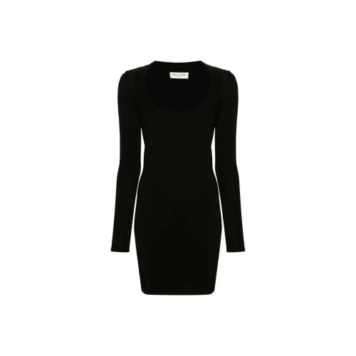 SAINT LAURENT Длинное платье с длинными рукавами женское черное