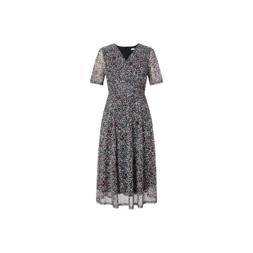 JZ. ANNAKRO Короткий рукав Платье Женское Цветочное Черное
