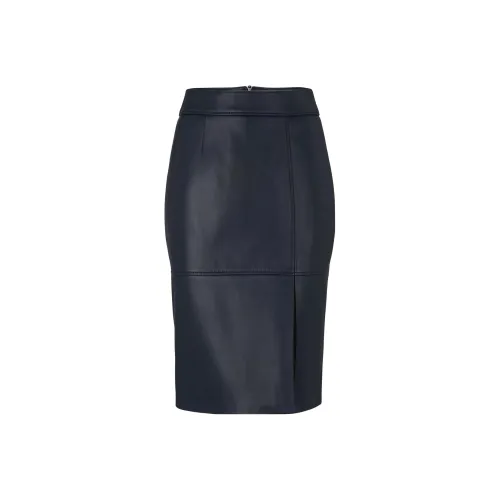 HUGO BOSS Темно-чёрно-синие женские кожаные длинные юбки