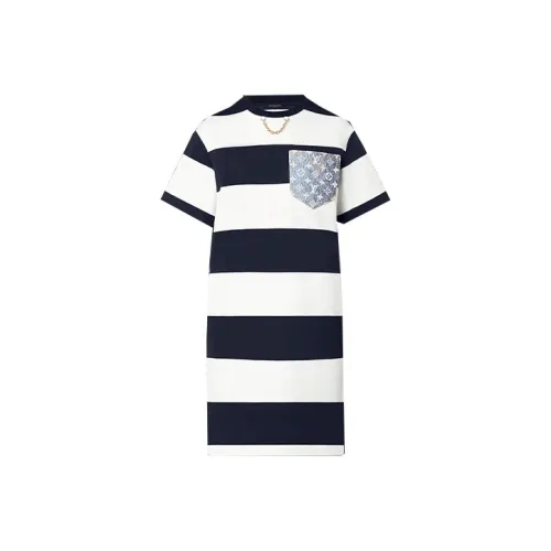 LOUIS VUITTON SS22 Короткий рукав Платье Женское Синий Белый
