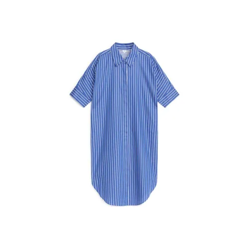 ARKET Короткое платье с короткими рукавами женское синий белый