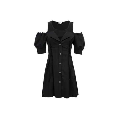 ONLY Черные Женские Короткие Платья с Длинными Рукавами