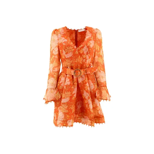 Zimmermann FW22 Длинное платье с длинными рукавами женское оранжевое