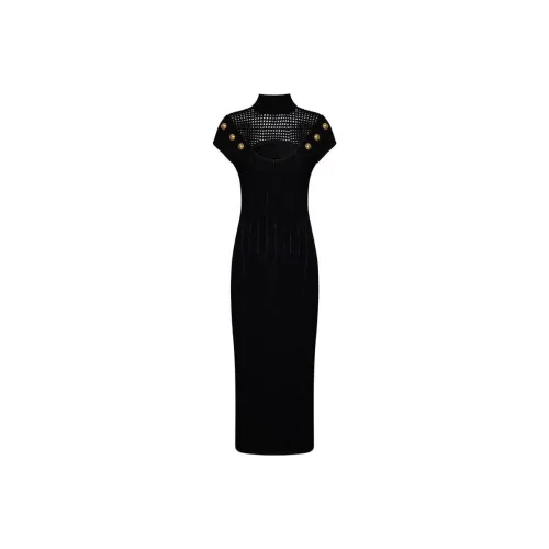 BALMAIN Черное Женское Короткое Платье с Рукавами