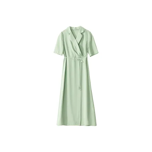 Wbwq Короткий рукав Платье Женское Ванильный Зеленый