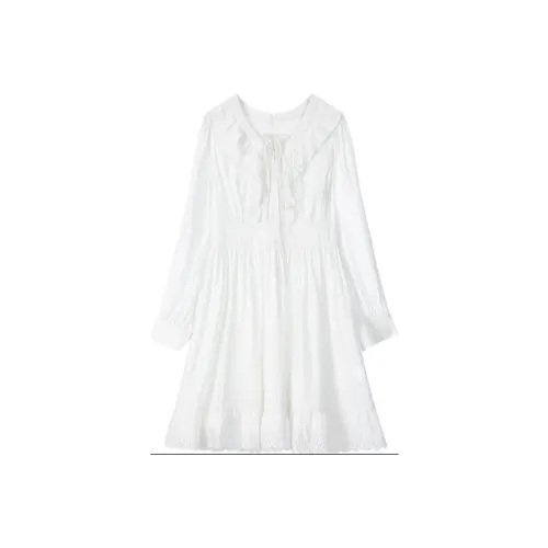 Lagogo Длинное платье с длинными рукавами женское натуральный белый