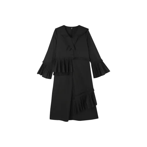 BIENKIMIIYE Черное Женское Длинное Платье с Рукавами