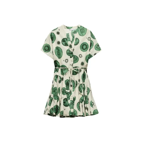 ZARA ZW Series Короткий рукав Платье Женское Телесный Зеленый