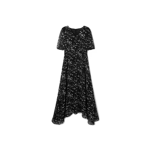 TKY SHOP Black with Splashes of Ink Женские Короткие Платья с Рукавами