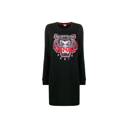 KENZO Черное Женское Длинное Платье с Рукавами