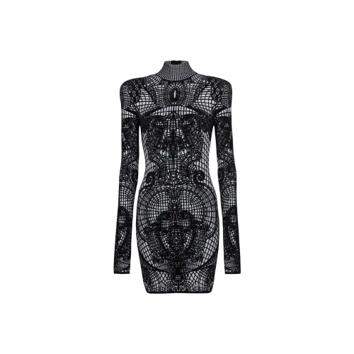 BALMAIN Черное Женское Длинное Платье с Рукавами