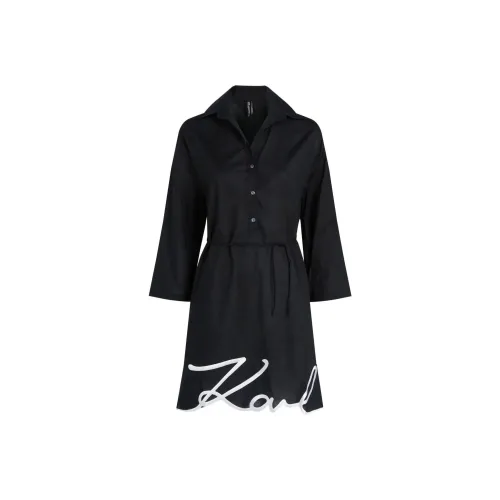 KARL LAGERFELD Длинное платье с длинными рукавами женское черное