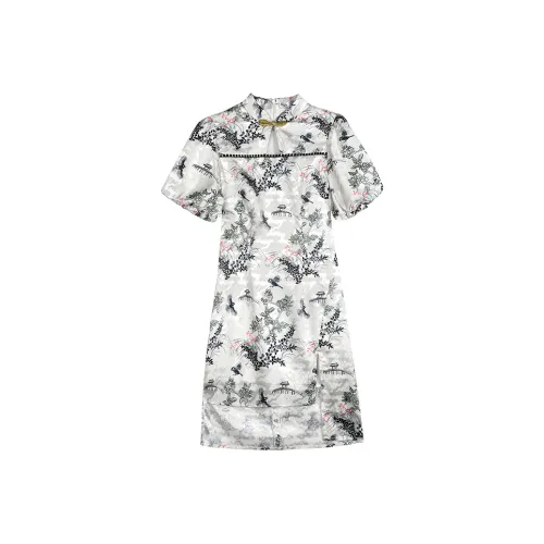 JK&JS Бежевые Женские Платья с Коротким Рукавом