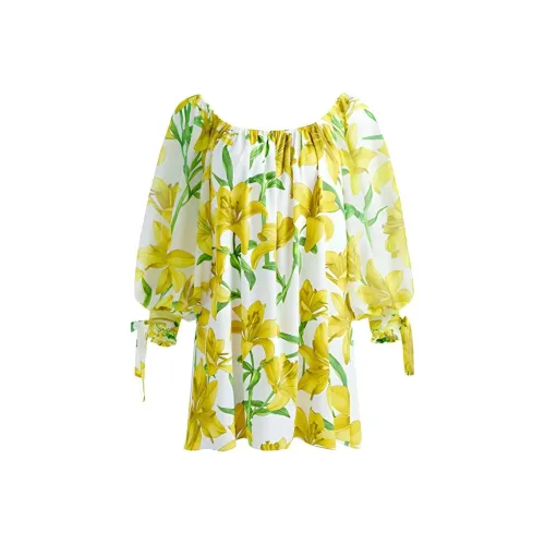 ALICE+OLIVIA SS24 Длинное платье с длинными рукавами женское многоцветное