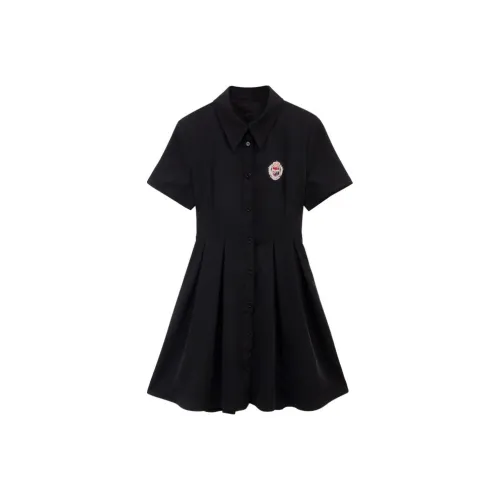 Oddgoods Короткий рукав Платье Женское Черное Костюмное платье