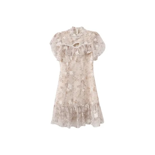 YUMOMO STAR Воротник-стойка Облегающий крой Короткий рукав Платье Женское