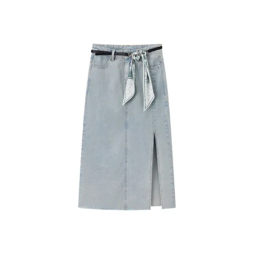 Pit Denim Long Skirt Women's Light Blue