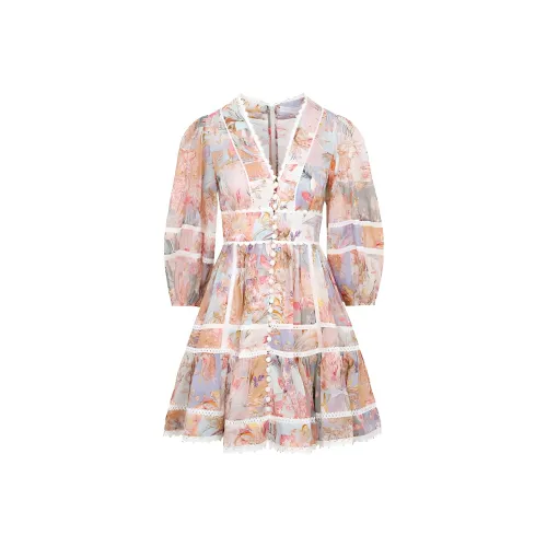 Zimmermann Тисненый Женские Короткие Платья с Рукавами