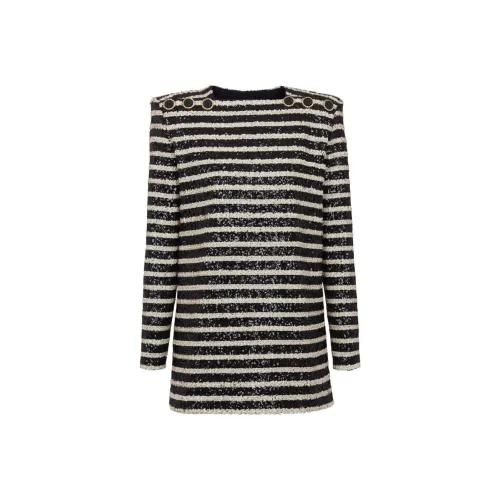 BALMAIN SS24 Длинное платье с длинными рукавами женское черное