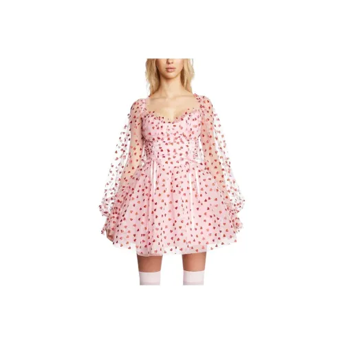 Dolls Kill Sugar Thrillz Heavenly Affair Платье бэбидолл Длинное с длинными рукавами Женское Розовое Розовое