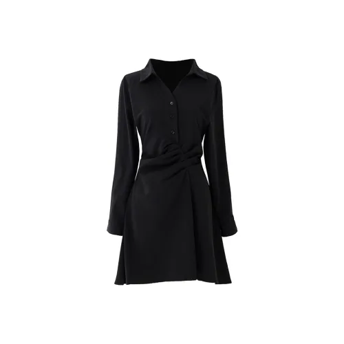 SOON FLOWER Black Женские Длинные Платья с Рукавами