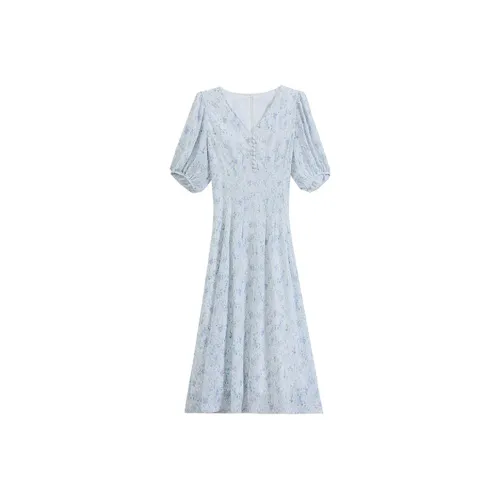 EIDOLON GRAIN Короткий рукав платье женский белый фиолетовый цветочный