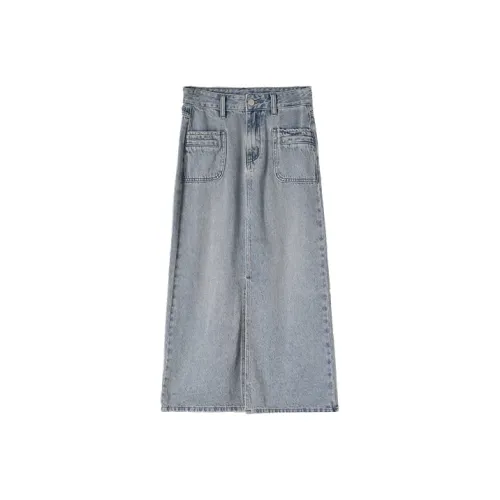 HIPPIEMISS Denim Long Skirt Women's Light Blue