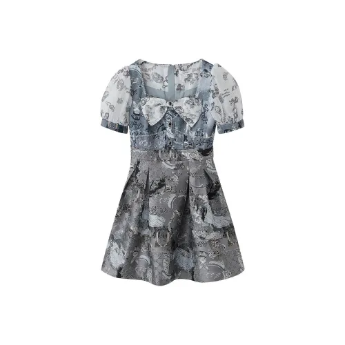 LULUALWAYS Короткий рукав платье женское серое