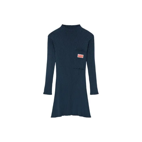 KENZO Blue Женские Длинные Платья с Рукавами