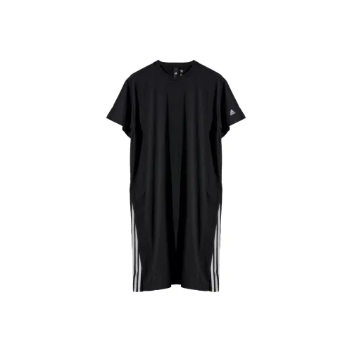 Adidas Черные Женские Платья с Коротким Рукавом
