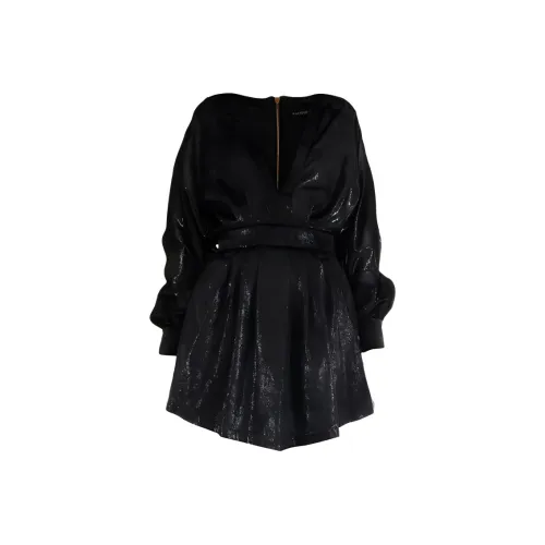 BALMAIN Черное Женское Длинное Платье с Рукавами