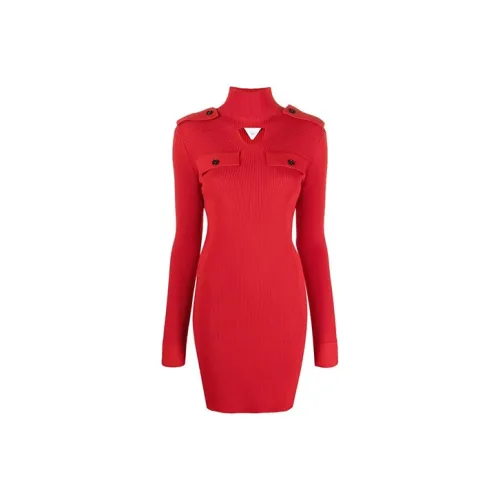 Bottega Veneta Длинное платье с длинными рукавами женское красное