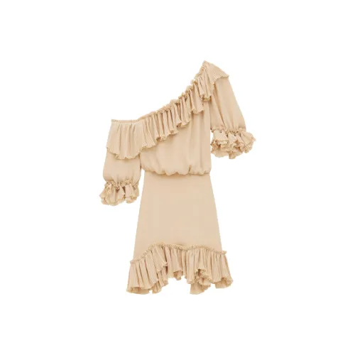 SAINT LAURENT Светло-янтарное Женское Короткое Платье с Рукавами