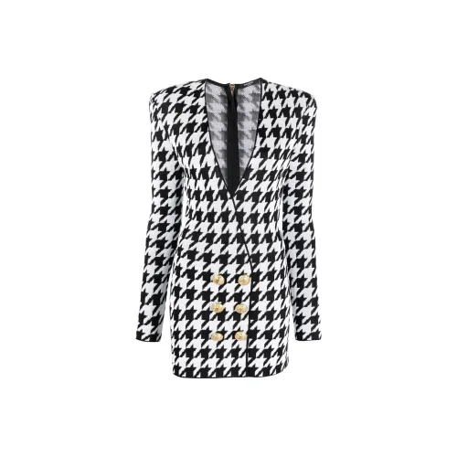 BALMAIN Черное/Белое Женское Длинное Платье с Рукавами