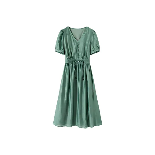 IHIMI Короткий рукав Платье Женское Зеленое