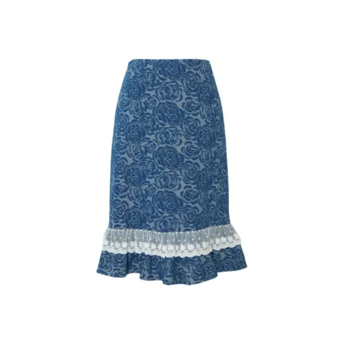 CatPunch Denim Long Skirt Women's Blue