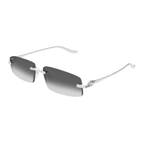 Cartier Металл Прямоугольные Солнцезащитные очки Женские Серебряные