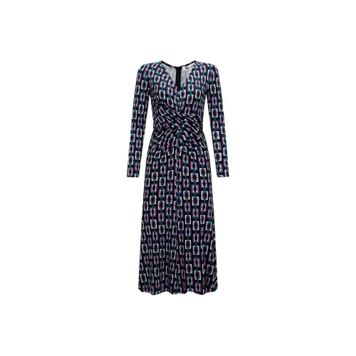 DVF Розовый/Синий Женские Длинные Платья с Длинными Рукавами