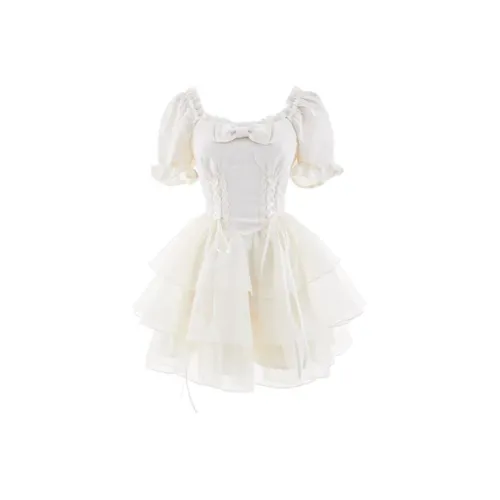 CPAURA Короткий рукав Платье Женское Абрикосовое