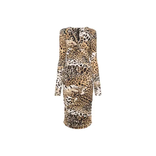 Roberto Cavalli SS24 Длинное платье с длинными рукавами женское коричневое