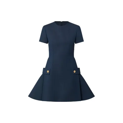 LOUIS VUITTON Короткое платье с короткими рукавами женское синее