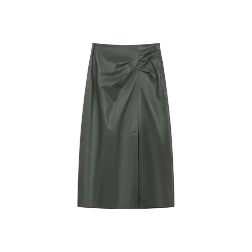 THE SEA LIFE Кожа Длинная Юбка Женская Еловый Зеленый