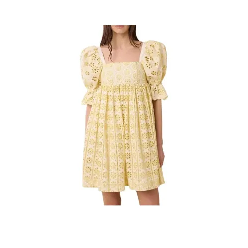 MANOUSH Broderie Короткое Платье Короткий Рукав Платье Женское Желтое
