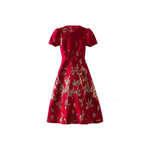 JINYE ORIENTAL Короткий рукав Платье Летнее Женское Красное