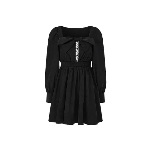 LEDIN Черное Женское Длинное Платье с Рукавами