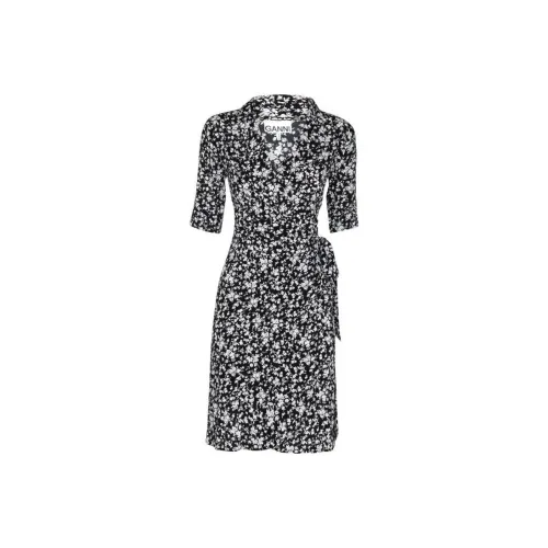 GANNI Черное Женское Короткое Платье с Рукавами