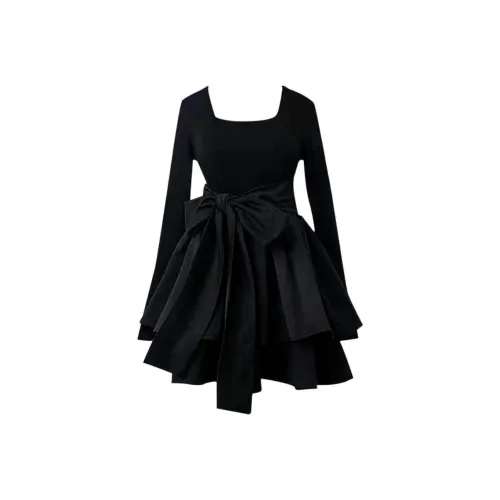 DATIANXIN Длинное платье с длинным рукавом женское черное