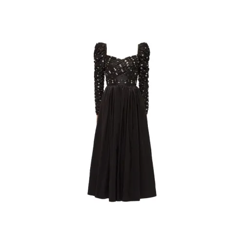 Self Portrait SS22 Длинное Платье с Рукавами Женское Черное